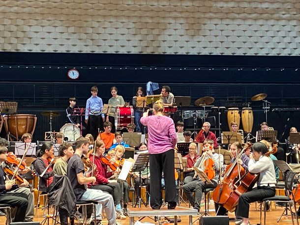 Orchestra practicing for the performance
